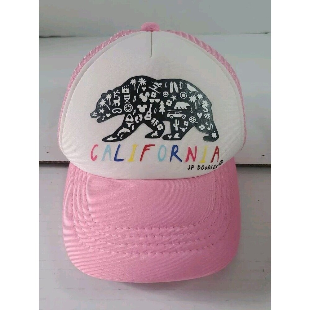 JP Doodles California Bear KIds Trucker Hat. Pink and White.‎ Mesh Back. 52cm